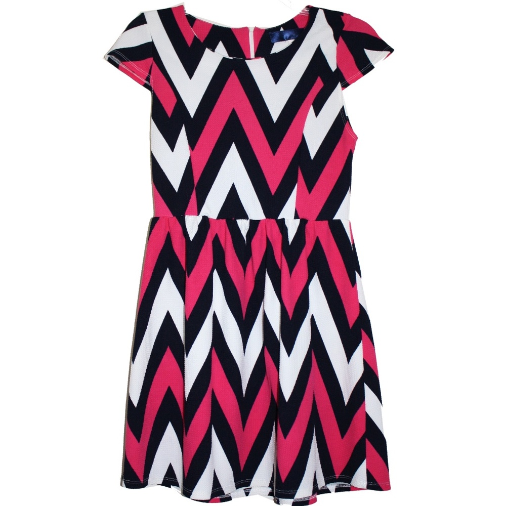 Pink and Navy Chevron Textured Dress